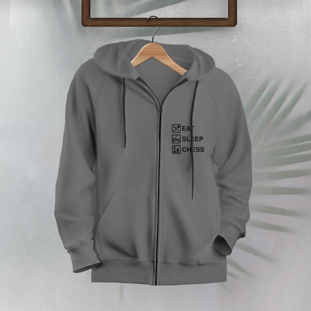 Sweatshirt - Eat Sleep Chess (Fermuarlı) Gri - 5-6