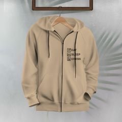 Sweatshirt - Eat Sleep Chess (Fermuarlı) Krem - 7-8