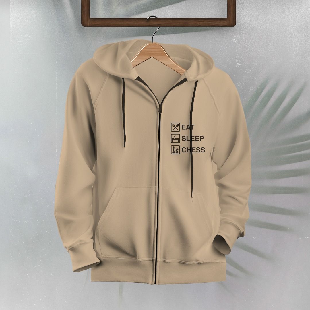 Sweatshirt - Eat Sleep Chess (Fermuarlı) Krem - 9-10