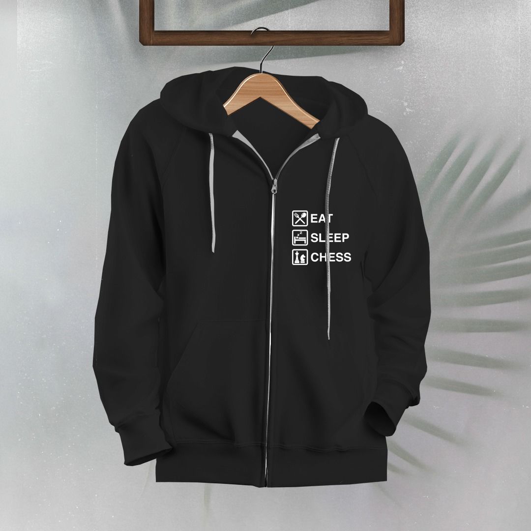 Sweatshirt - Eat Sleep Chess (Fermuarlı) Siyah - 13-14