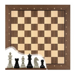 Profesyonel Satranç Taşları (85mm) - Notasyonlu Ceviz Ahşap Satranç Zemini (44x44 cm - UV Baskı)