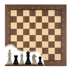 Profesyonel Satranç Taşları (85mm) - Notasyonlu Ceviz Ahşap Satranç Zemini (44x44 cm - UV Baskı)