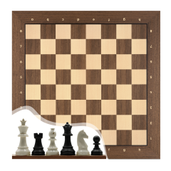 Profesyonel Satranç Taşları (85mm) - Notasyonlu Ceviz Ahşap Satranç Zemini (44x44 cm - UV Baskı)