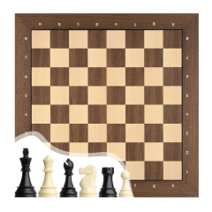 DGT Satranç Taşları (86mm) - Notasyonlu Ceviz Ahşap Satranç Zemini (44x44 cm - UV Baskı)